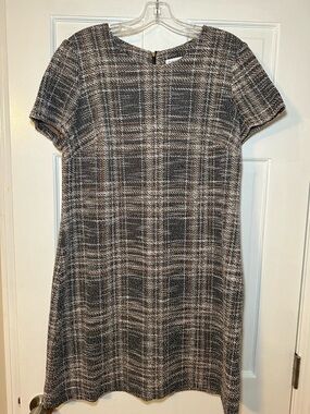 Calvin Klein Black & Cream Plaid Short-Sleeve Shift Dress